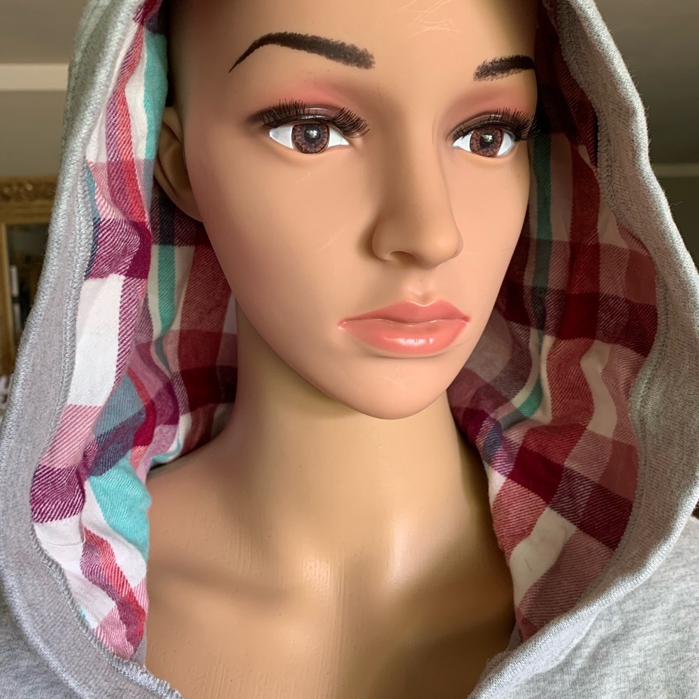 LandsEnd HOODIE TUNIC Wm FRENCH TERRY w/ FLANNEL Lined Hood Generous Relaxed Fit - Picture 7 of 10
